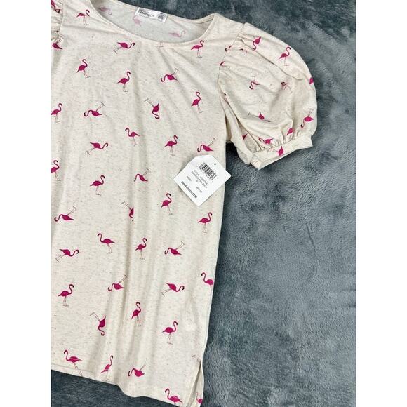 89th + Madison Women's Top S Pink Flamingo Print Puff Sleeve NWT - Picture 5 of 10